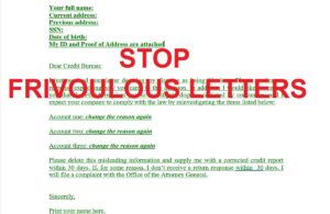 Dispute Letter: Stop Frivolous Letters