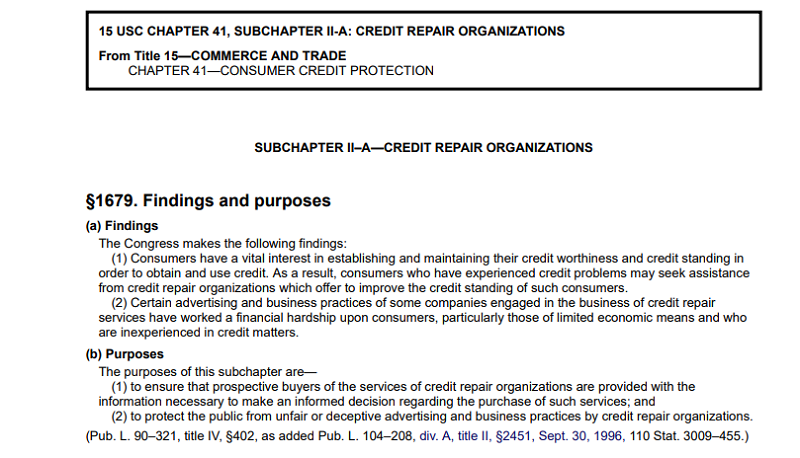 credit repair organization act for credit repair specialist