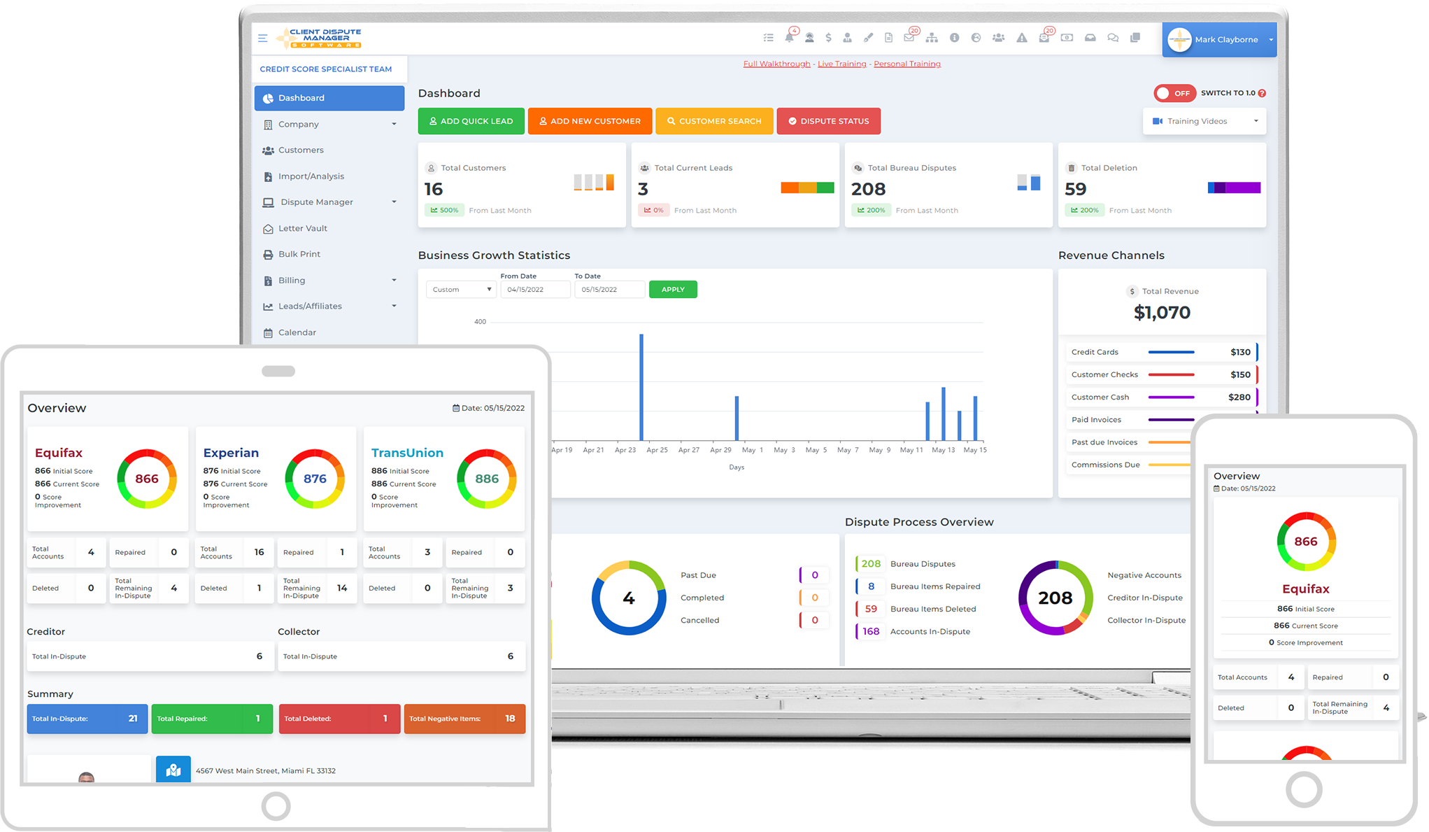 client dispute manager software dashboard