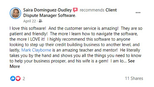 Client Dispute Manager Software Review by Saira Dominguez Dudley