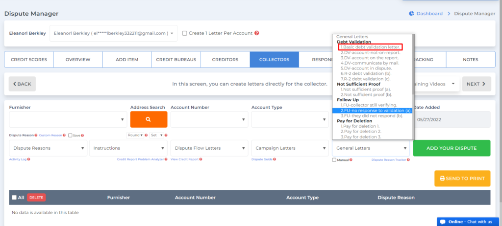Basic Debt Validation letter credit repair software