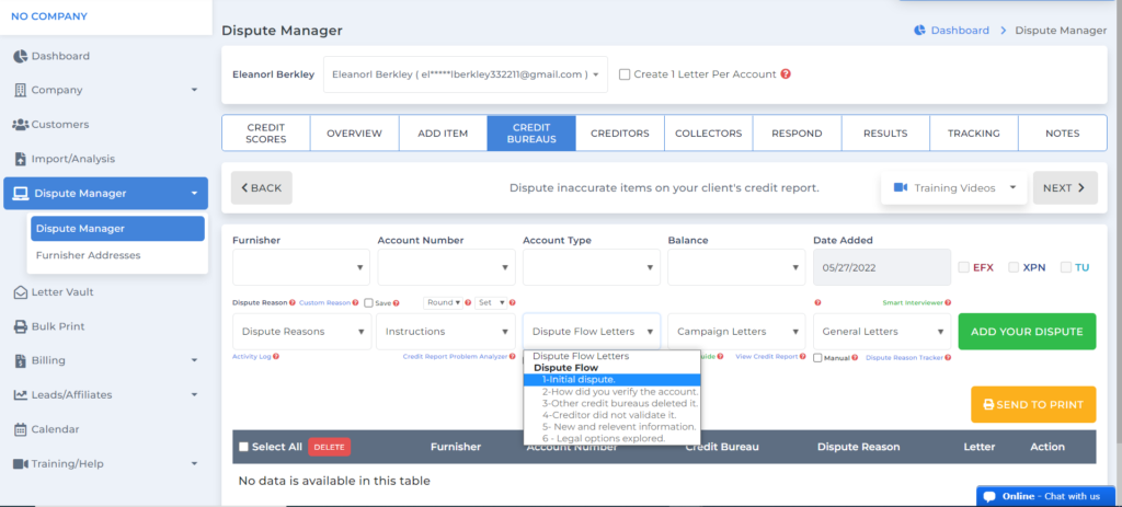 credit repair software initial dispute