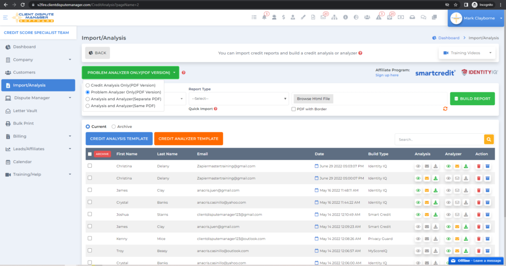 client dispute manager credit analyzer