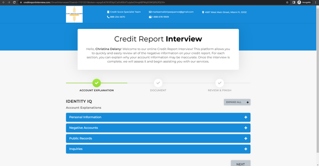 client dispute manager credit report interview
