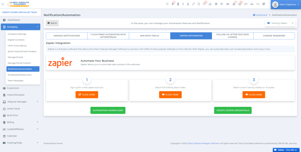 Client Dispute Manager Software Automation