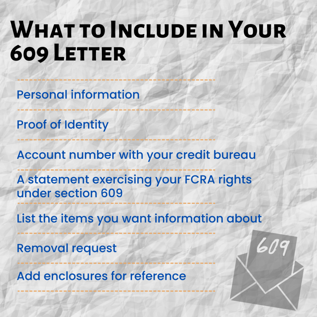 what to include in 609 letter
