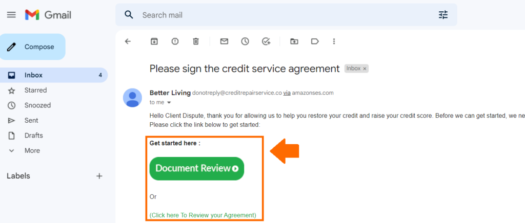 email instruction for client auto sign up on client dispute manager
