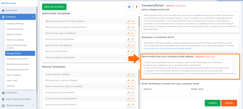 Register Your Company Email Address On credit Dispute Manager Software