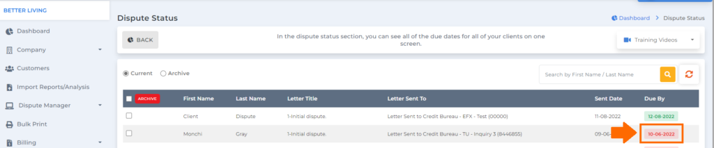 past due date on dispute status