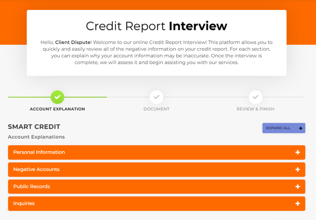Smart Interviewer on company branding feature on best credit repair software