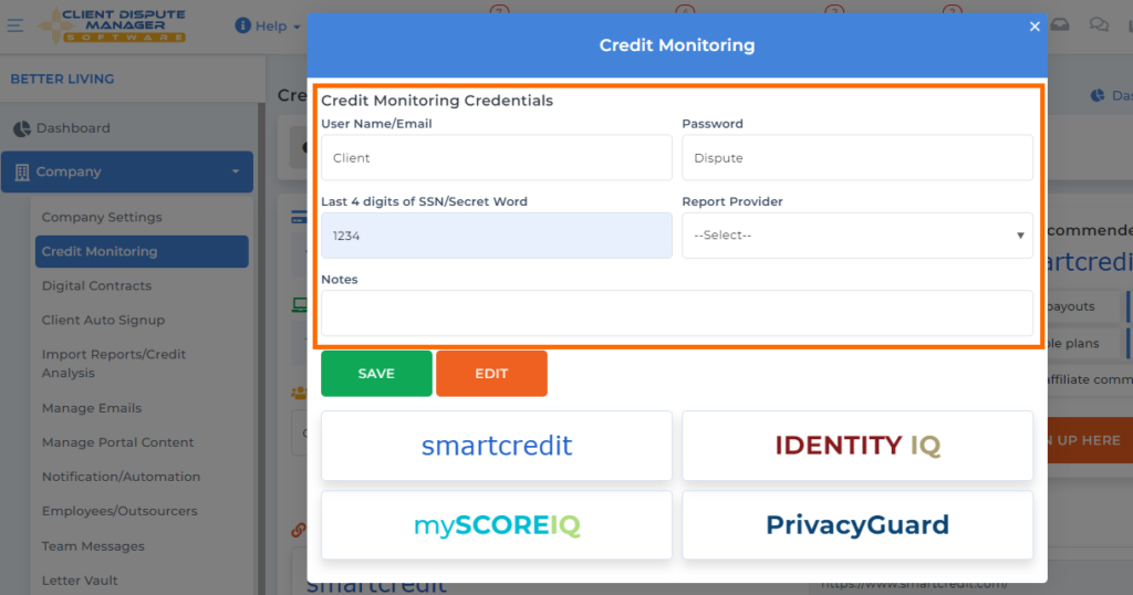 CDM credit monitoring