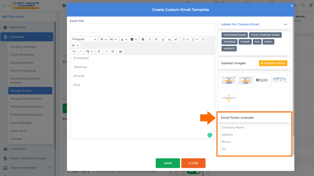 email footer on credit repair software for business