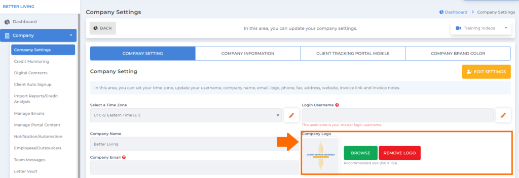 add company logo filed on software for credit repair