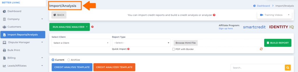 run credit analyzer for credit analysis on client dispute manager