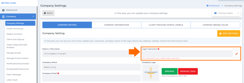 change login information on company information feature