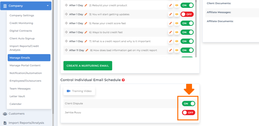 nurture email feature