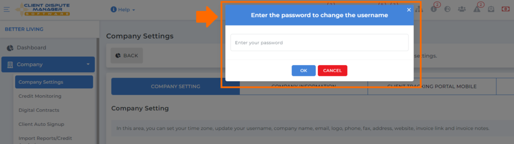 retype password on company information feature