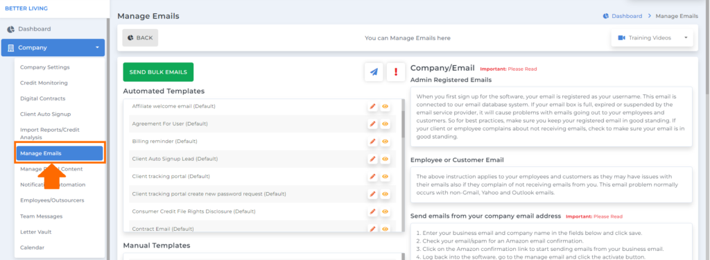 manage emails on credit dispute manager software