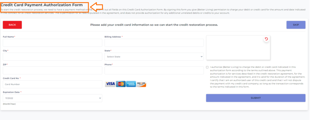 credit card payment authorization screen