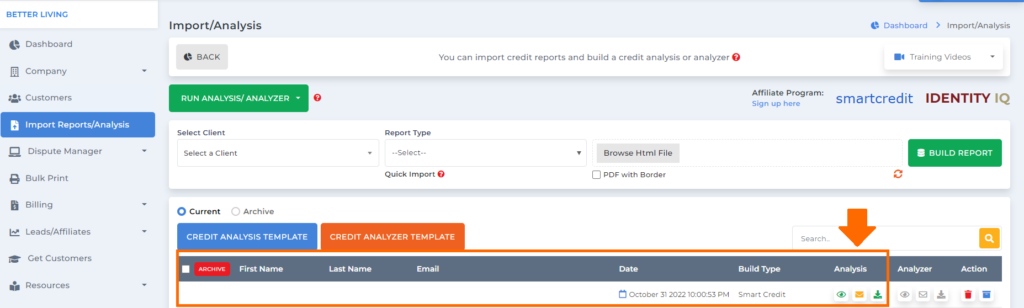 get analysis report on client dispute manager