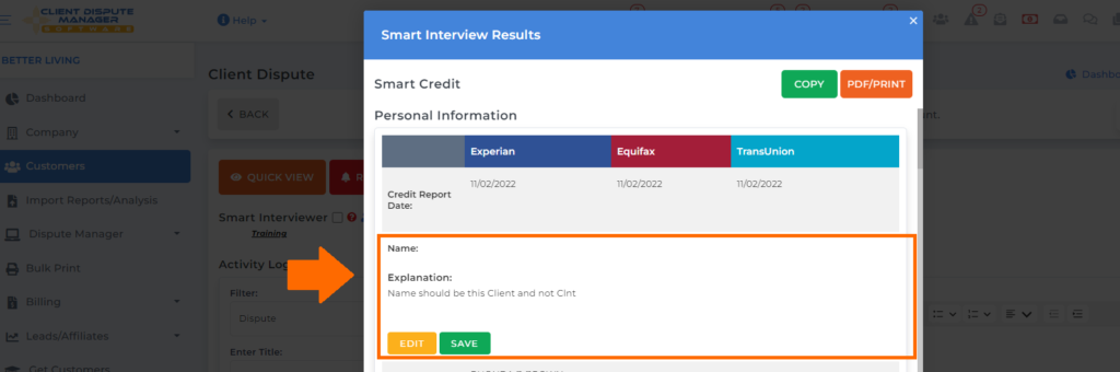 smart interview result screen