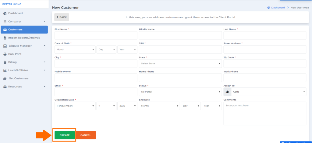 customer dashboard for client dispute manager software