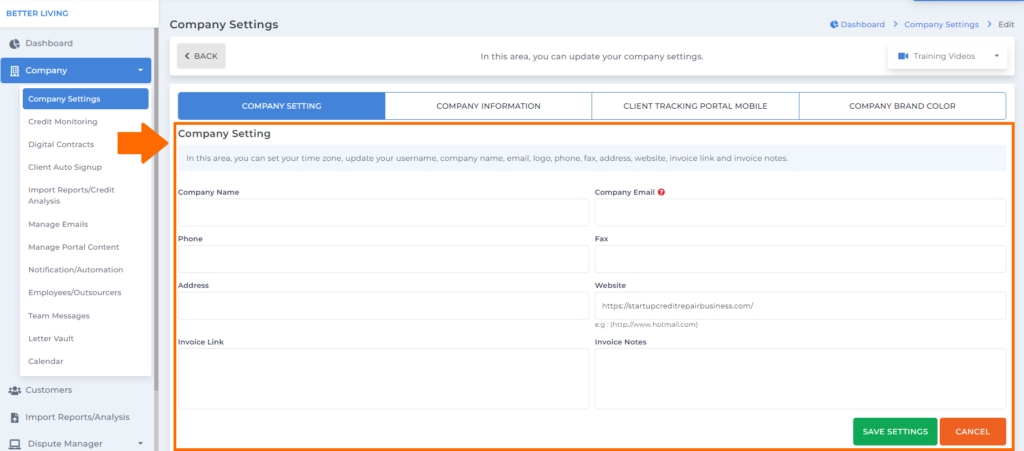 credit dispute manager company information settings