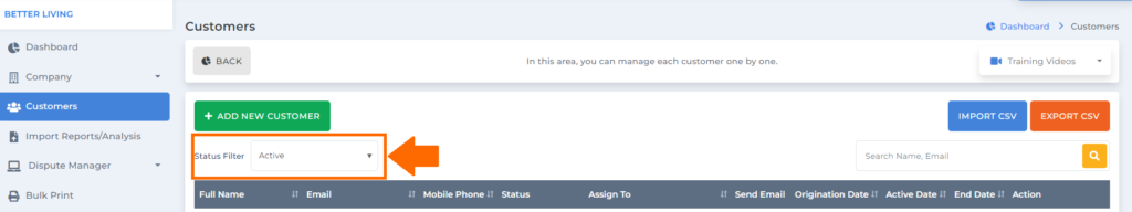 status filler screen on client dispute manager