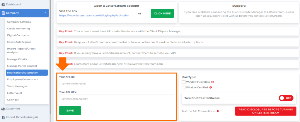 set up your account with Letterstream