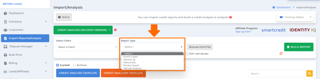 credit monitoring service for credit analysis on client dispute manager