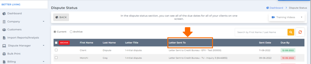 letter sent to column on dispute status on best credit repair software