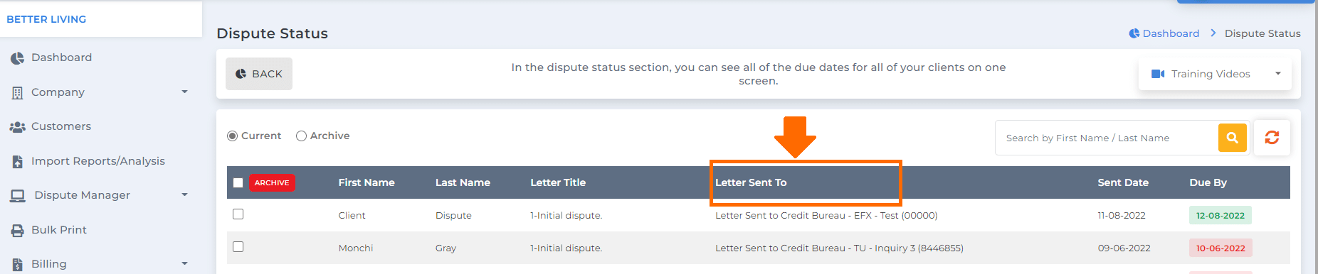 Client Dispute Manager Software: Dispute Status Feature