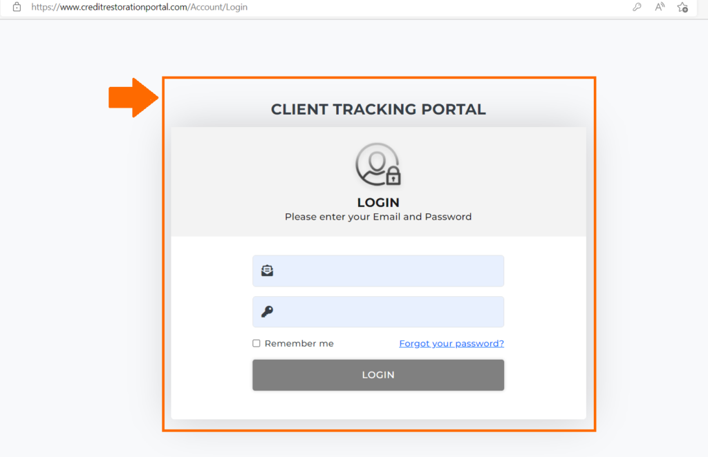 client tracking portal log in page of credit dispute manager software