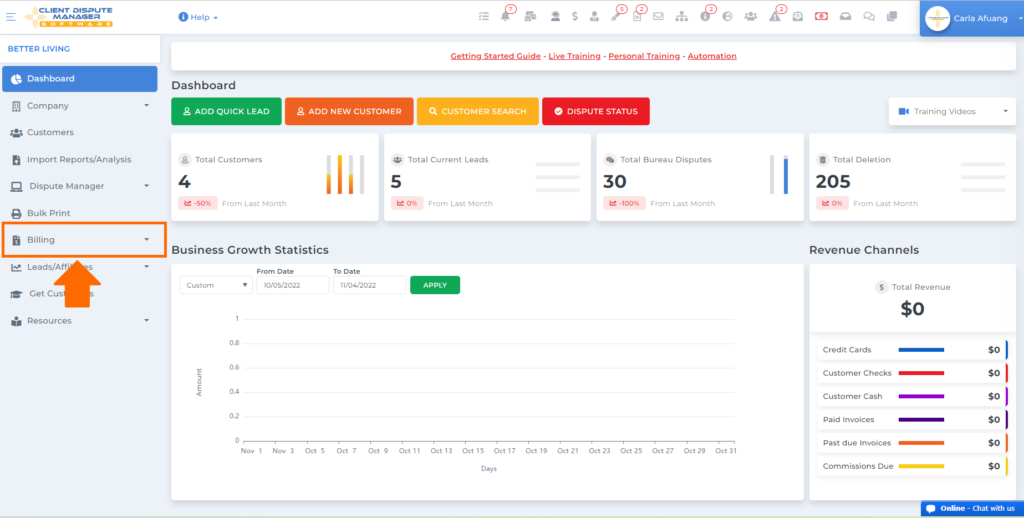 billing feature on client dispute manager