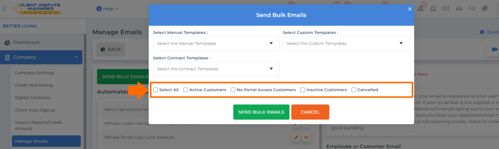 bulk email sending feature for software for credit repair business