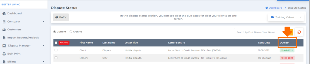 due date of the dispute letter on software for credit repair