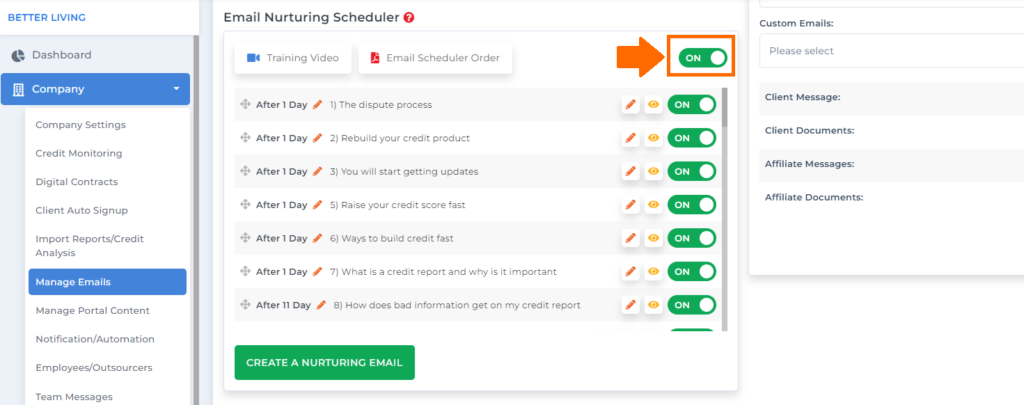 email schedule on client dispute manager software