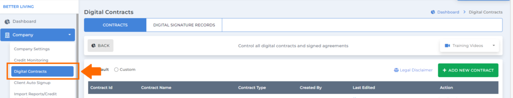 credit repair software contract screen