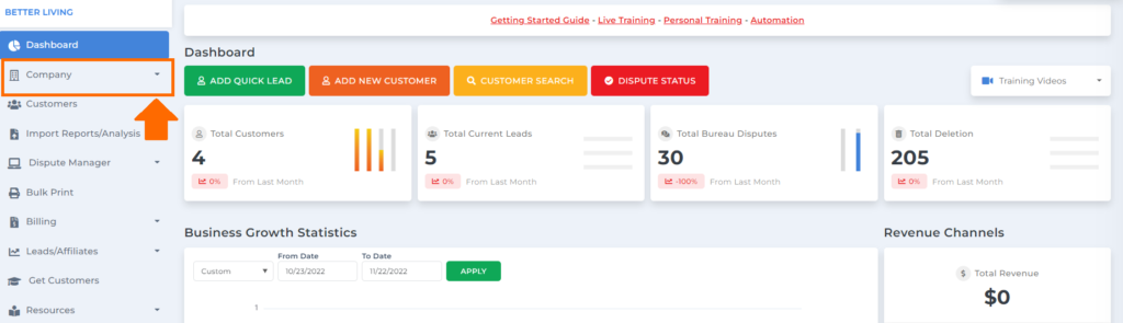 credit bureau letters dashboard on client dispute manager software