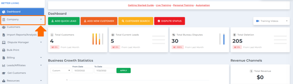 manual letter dashboard on client dispute manager software