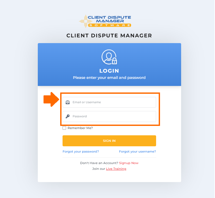 login dashboard on credit repair software for business