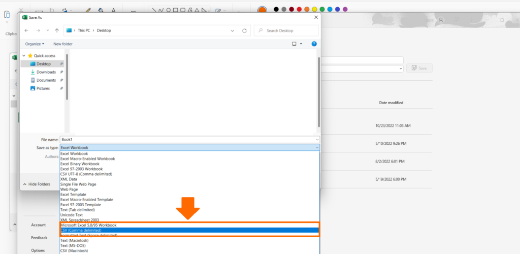 select CSV option and save the exvcel