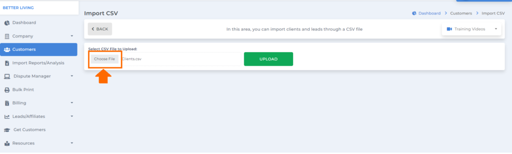 upload the csv to client dispute manager software for business