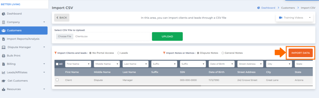 import data button