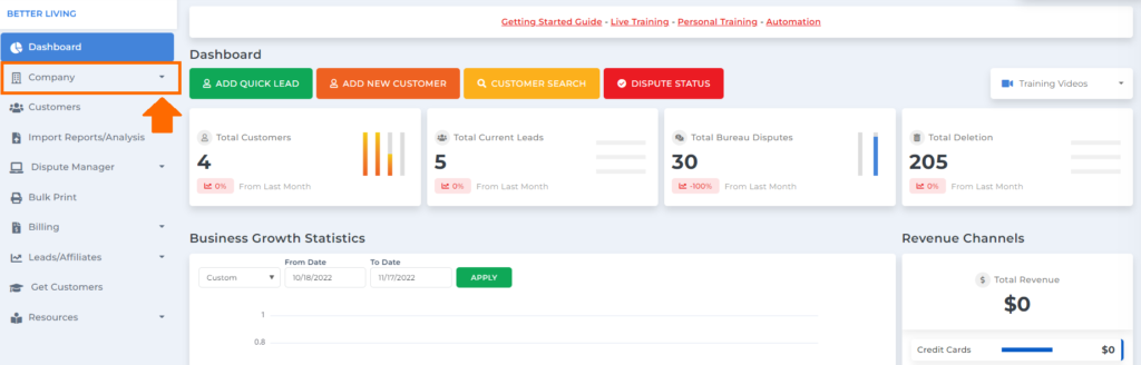 client dispute manager software dashboard