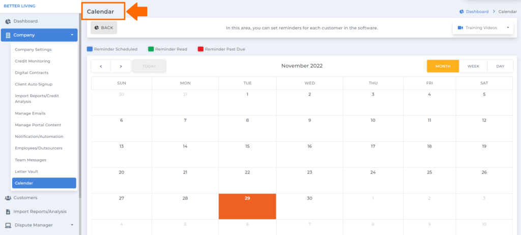 calendar screen on startup credit repair business