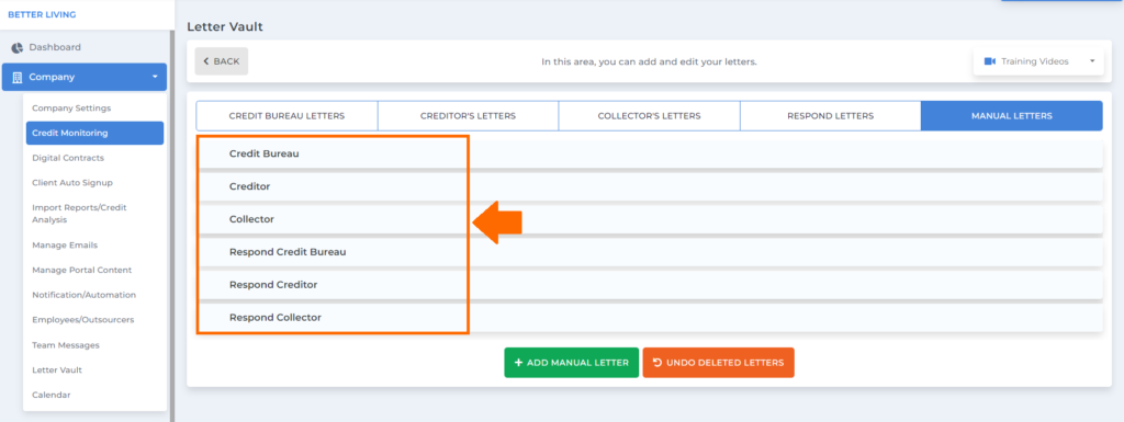 manual letters option information