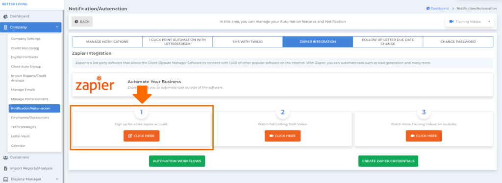 zapier first steps on client dispute manager software