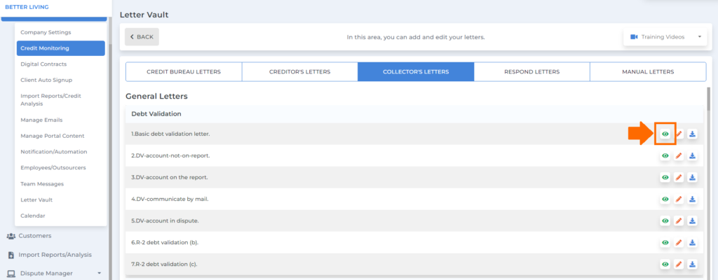 preview option for creditor letter feature on client dispute manager software