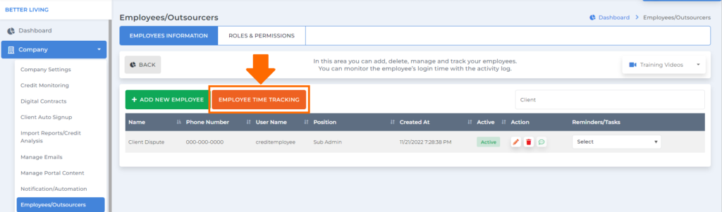 employee time tracking on client dispute manager software